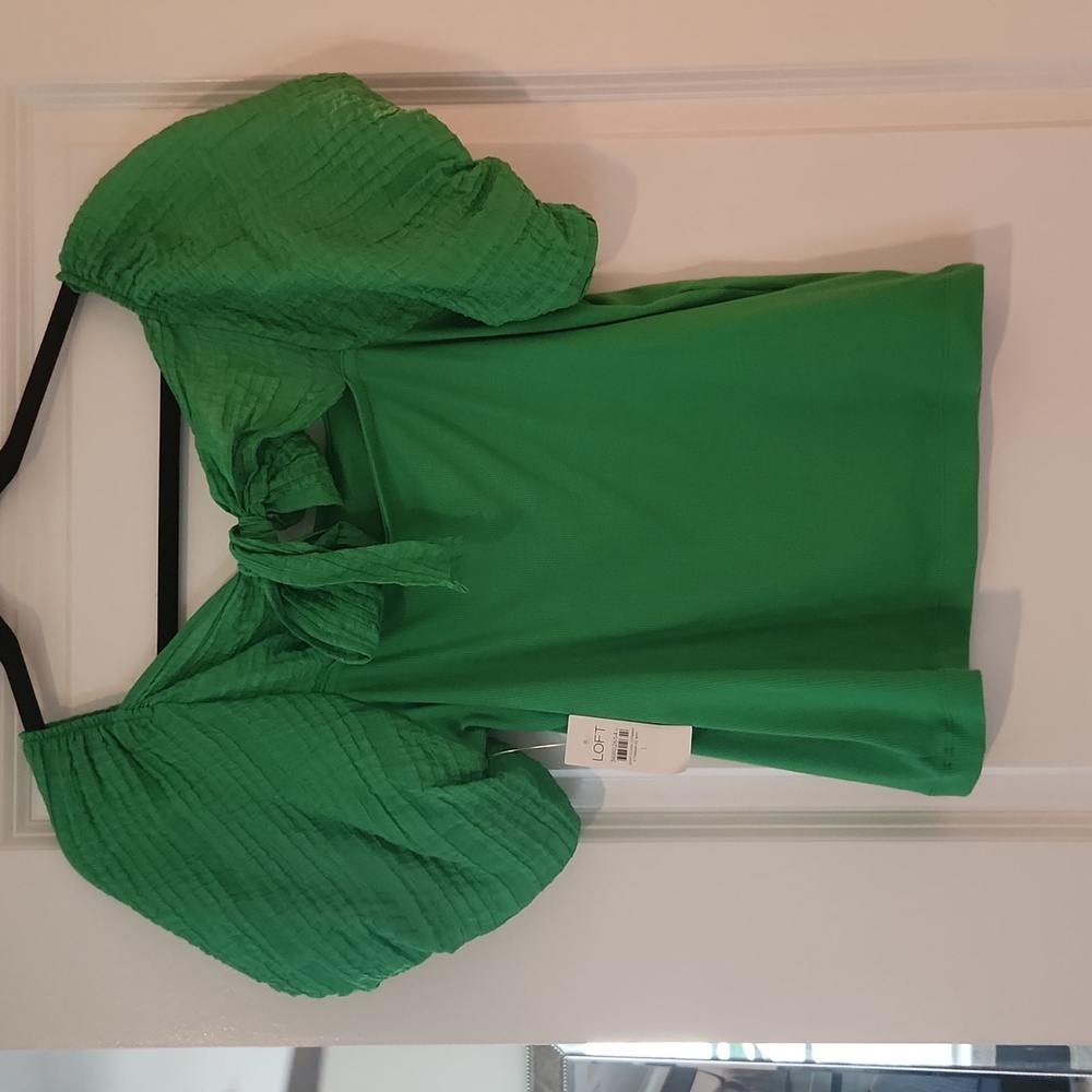 LOFT Green Puff Sleeve Blouse - Picture 2 of 2